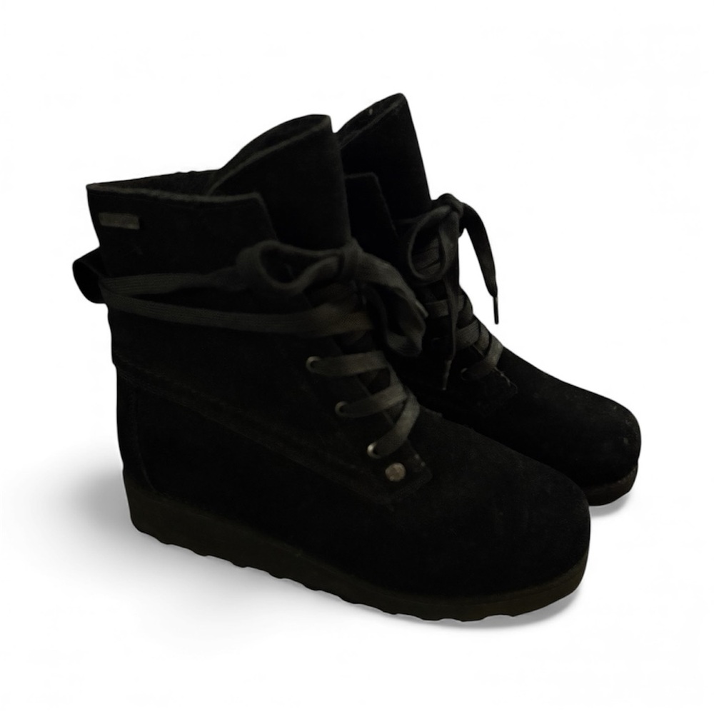 Bear Paw Black Suede Wedge Ankle Boots Women’s 7